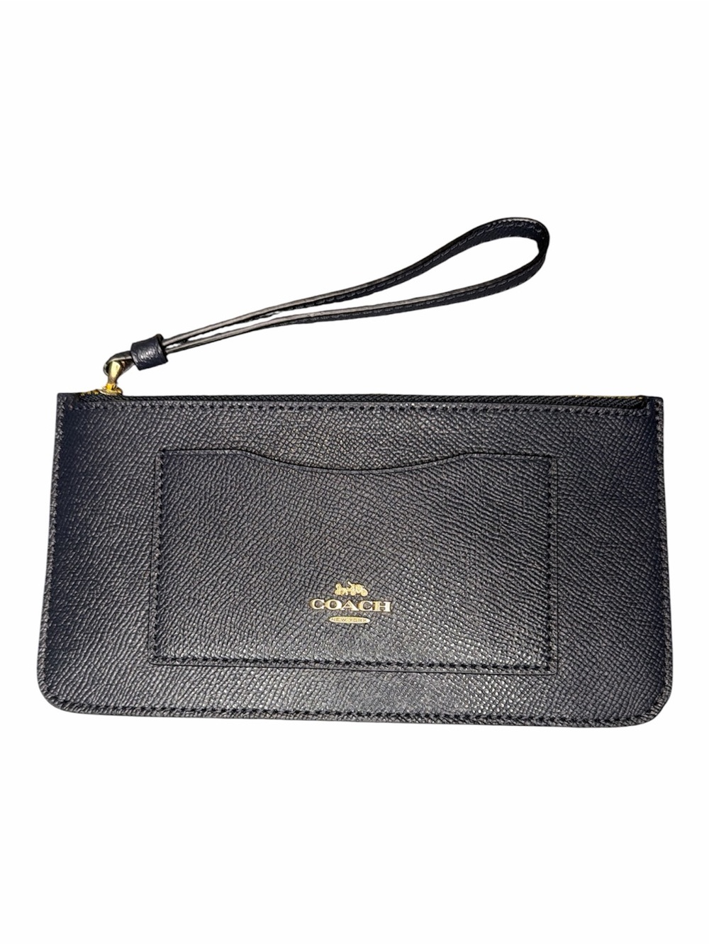 Coach F39236 Midnight Blue Crossgrain Leather Top Zip Card Case Wristlet